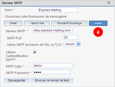 Sugar CRM accès SMTP