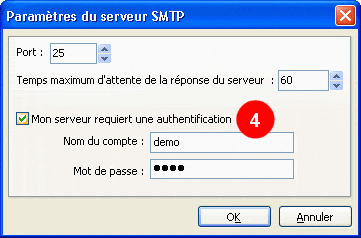 Paramètres du serveur SMTP